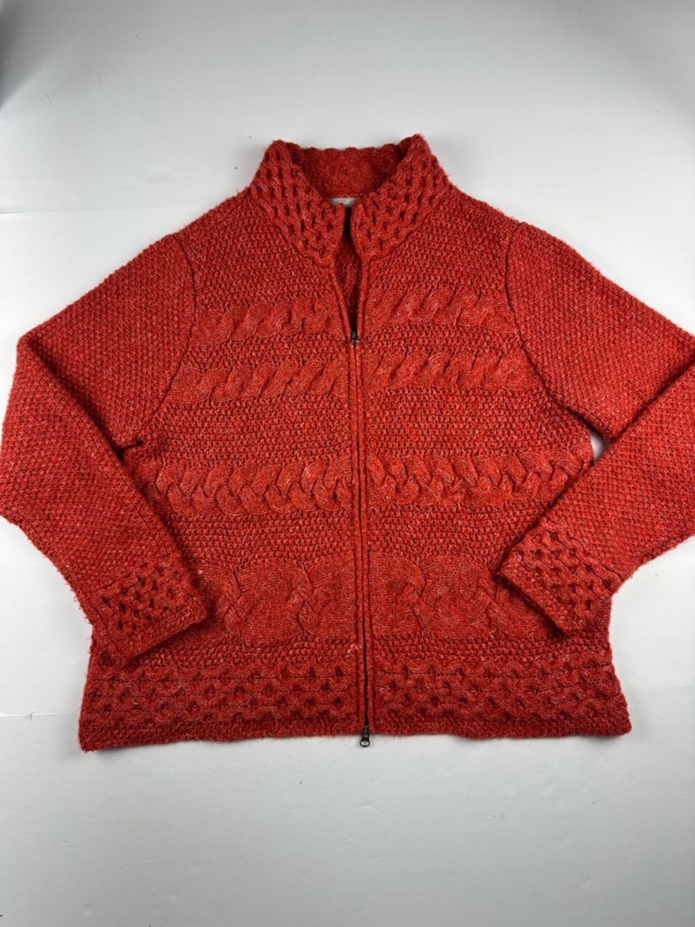 J. Jill Cable Knit Zip Front Cardigan in Rust Red